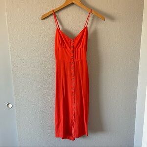 Forever 21 Coral Button Front Midi Dress Adjustable Straps Open Back Size Medium